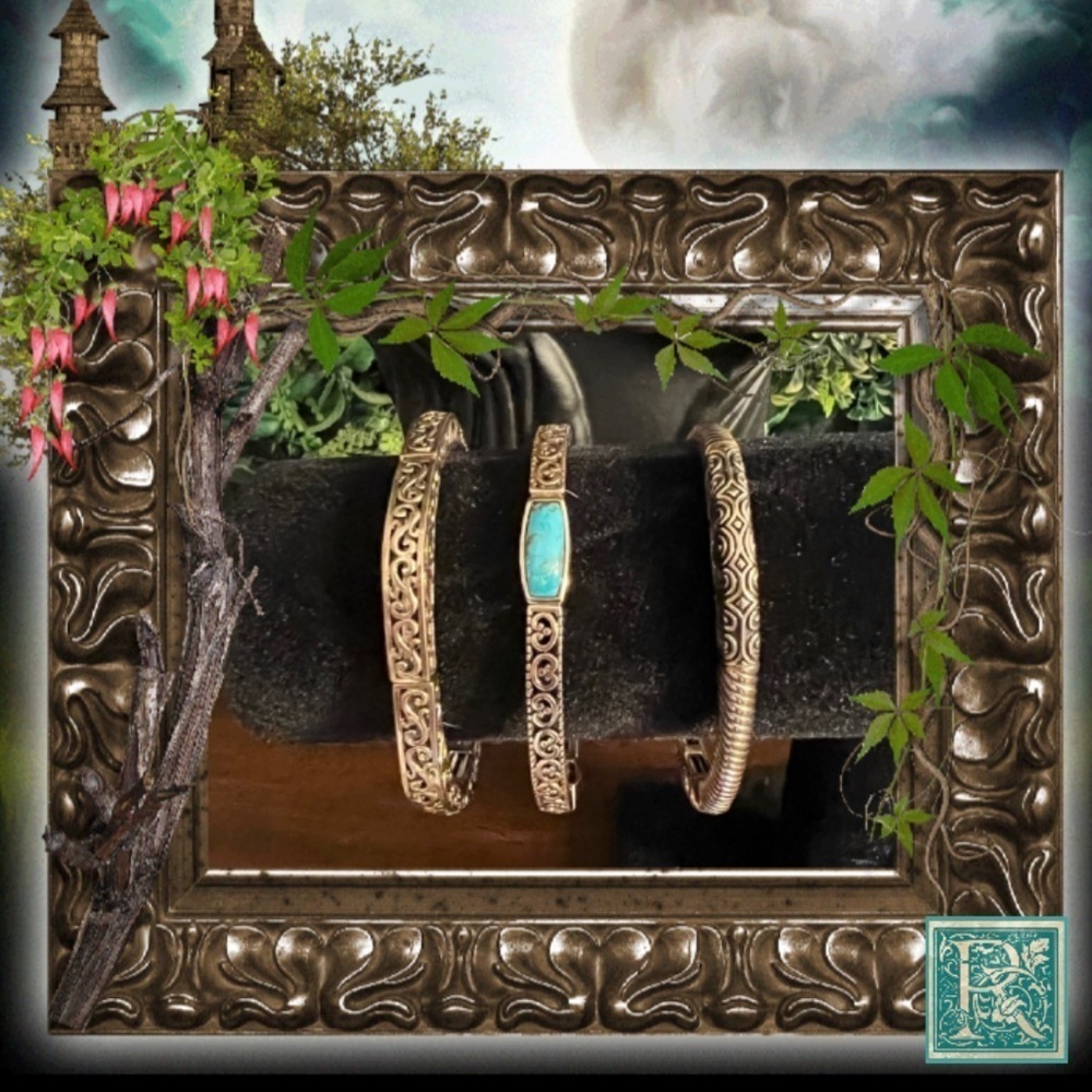 Gold and turquoise Earrings and 3 gold tone bracelets set​